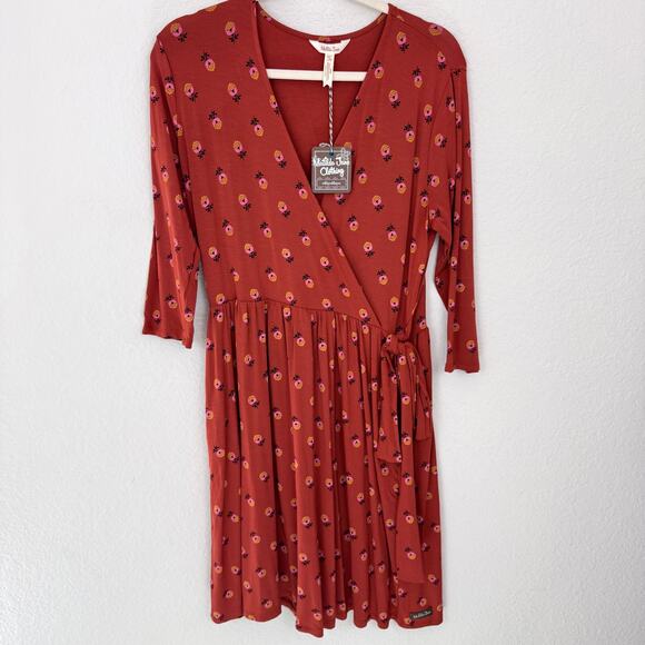 Matilda Jane Womens Isn't It Lovely Mini Dress Sz M Floral Autumn Stretch Orange - Picture 1 of 9